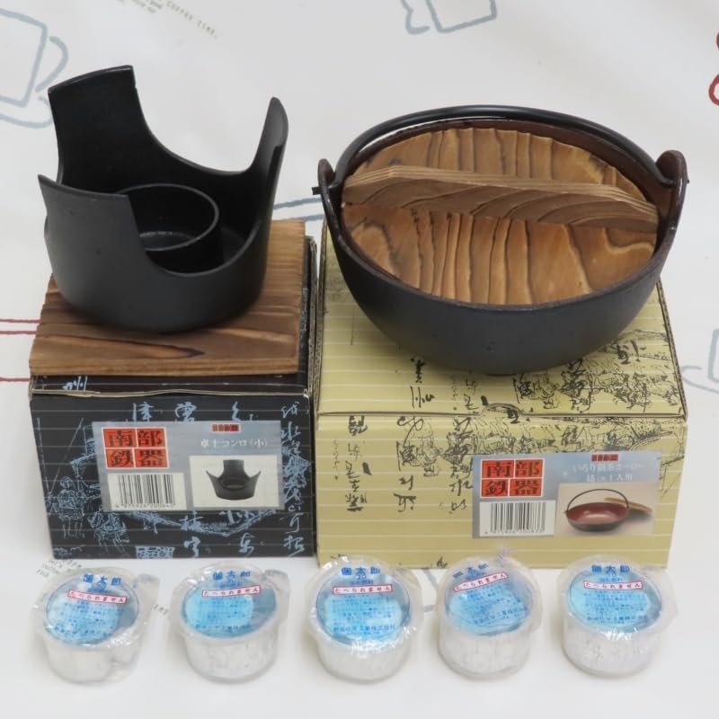 未使用南部鉄器茶ホーロー仕上18㎝ 囲炉裏木蓋付き深型鍋 3セット